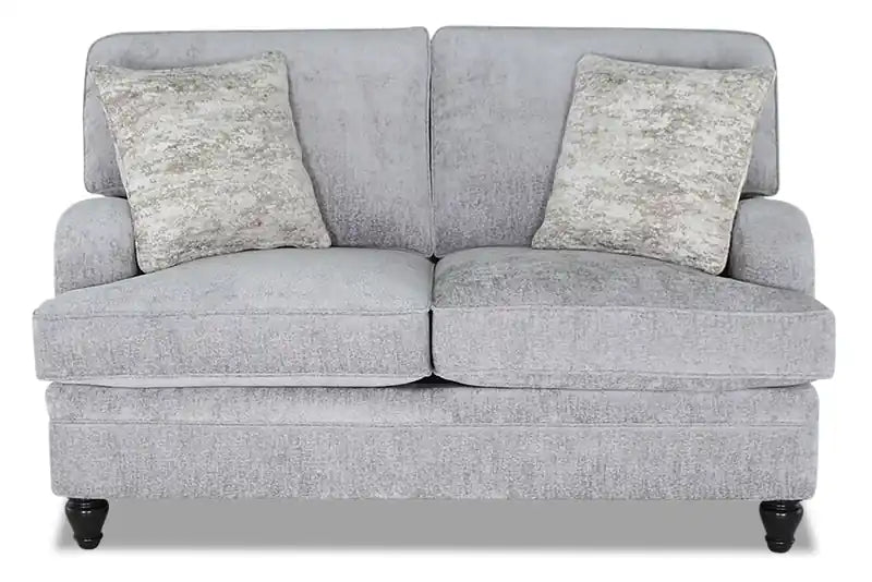 Made in Canada Bellmont 64 Chenille Fabric Loveseat with Reversible Cushions and Wood Legs - Platinum Grey