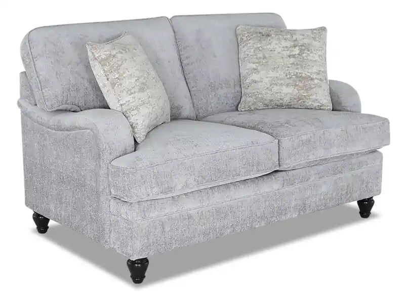 Made in Canada Bellmont 64 Chenille Fabric Loveseat with Reversible Cushions and Wood Legs - Platinum Grey
