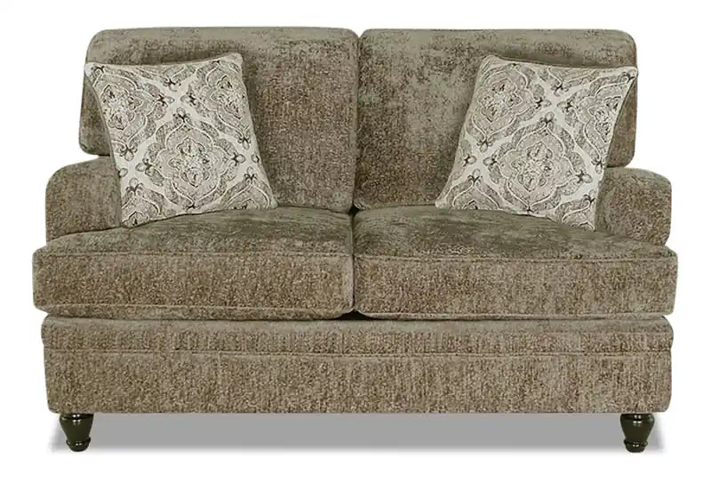 Made in Canada Bellmont 64 Chenille Fabric Loveseat with Reversible Cushions and Wood Legs - Platinum Grey