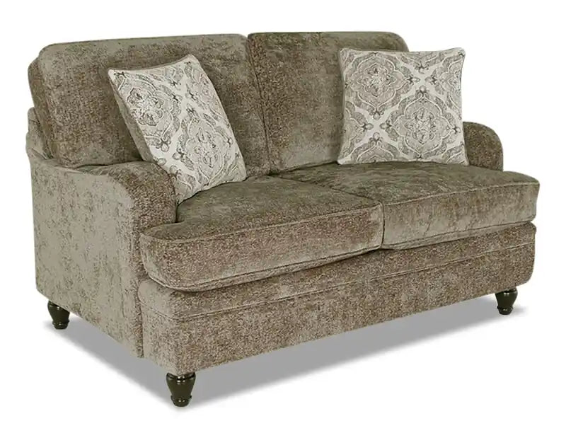 Made in Canada Bellmont 64 Chenille Fabric Loveseat with Reversible Cushions and Wood Legs - Platinum Grey