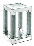 Berni 12 Glam Mirror & Glass Top Chairside Table with Shelf - Silver Metal with Diamond Look Legs