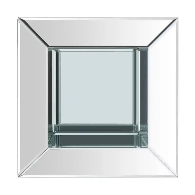 Berni 12 Glam Mirror & Glass Top Chairside Table with Shelf - Silver Metal with Diamond Look Legs