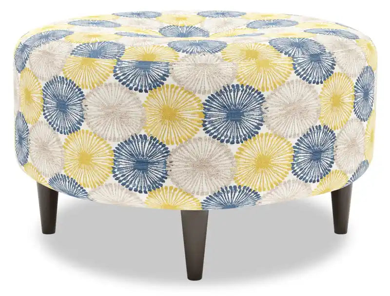 31" Round Velvet Fabric Ottoman - Sea Blue