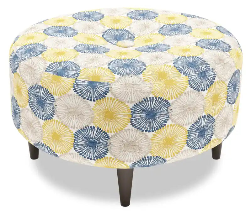31" Round Velvet Fabric Ottoman - Sea Blue