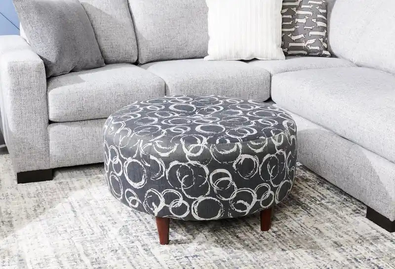 31" Round Velvet Fabric Ottoman - Sea Blue