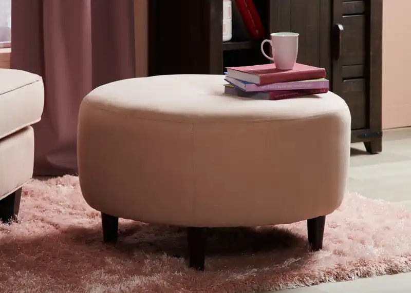 31" Round Velvet Fabric Ottoman - Sea Blue