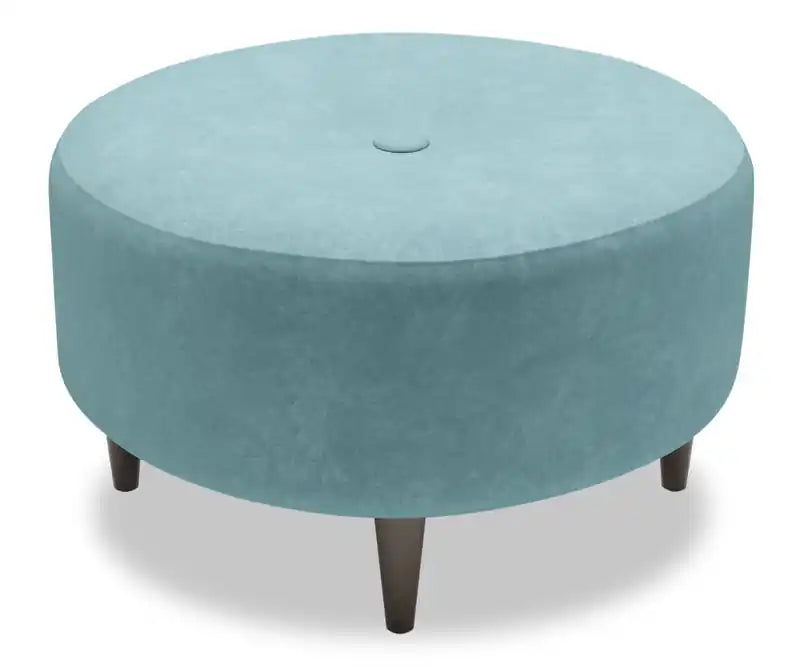 31" Round Velvet Fabric Ottoman - Sea Blue