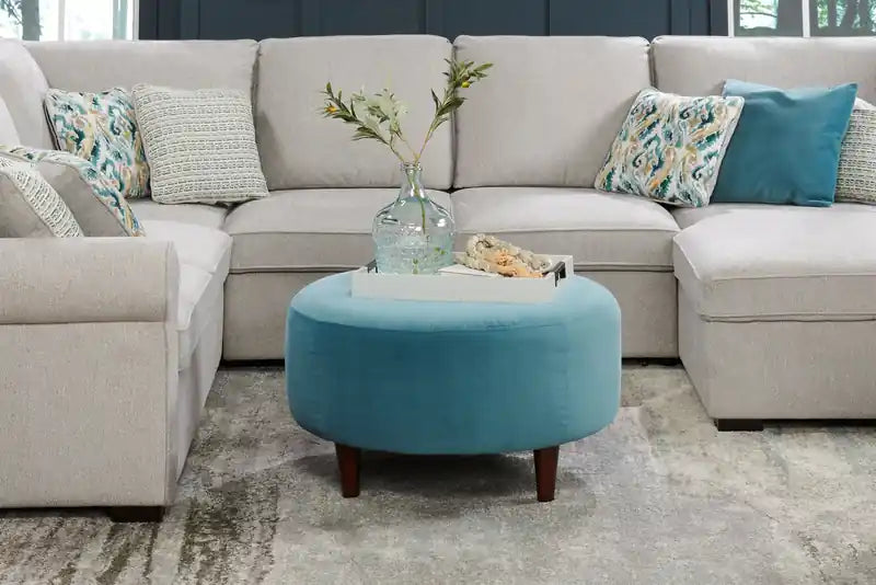 31" Round Velvet Fabric Ottoman - Sea Blue