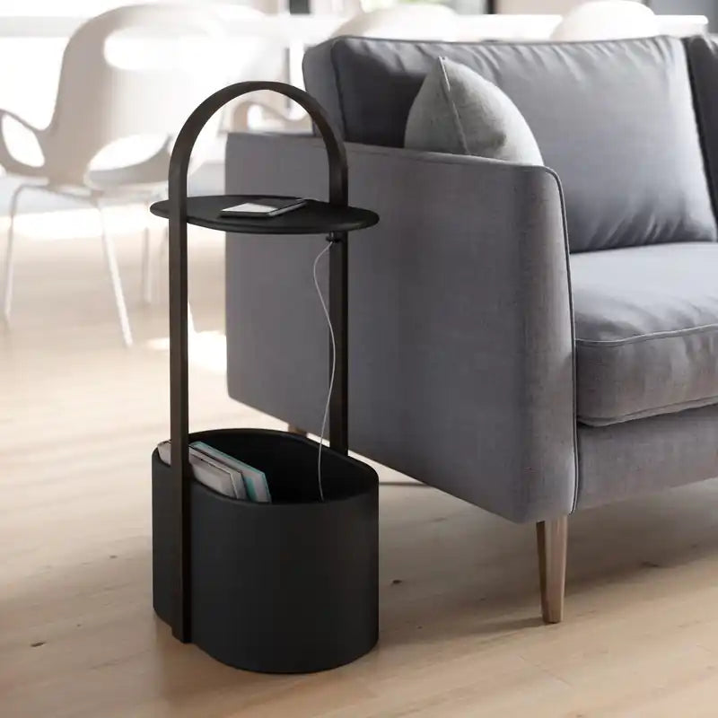 Umbra Modern Steel Bellwood Storage End Table - Black and Walnut