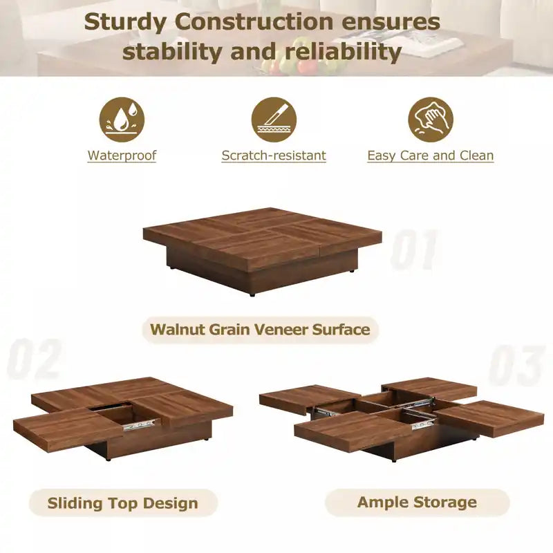 Jack 39.4 Square Engineered Wood Coffee Table With Sliding Top Storage