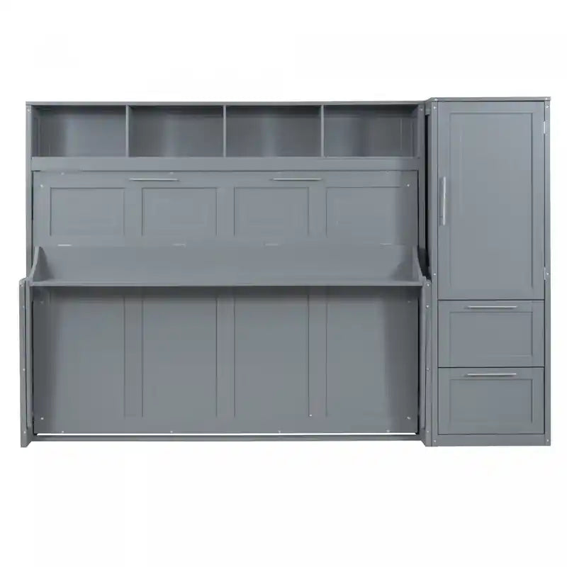 Dennis Engineered Wood Full Murphy Bed With Shelves And Drawers