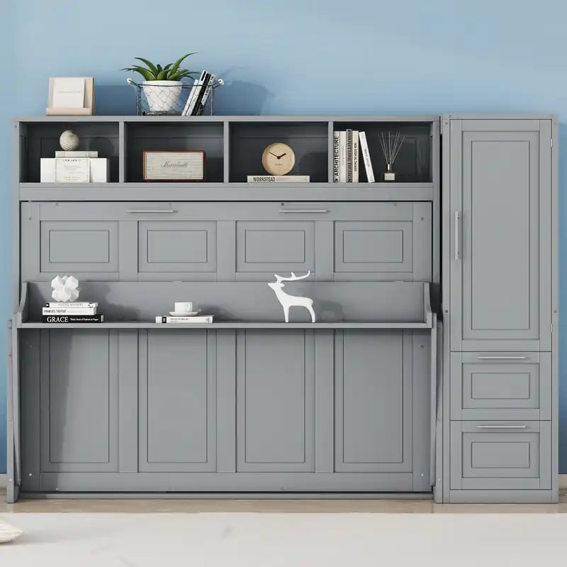 Dennis Engineered Wood Full Murphy Bed With Shelves And Drawers