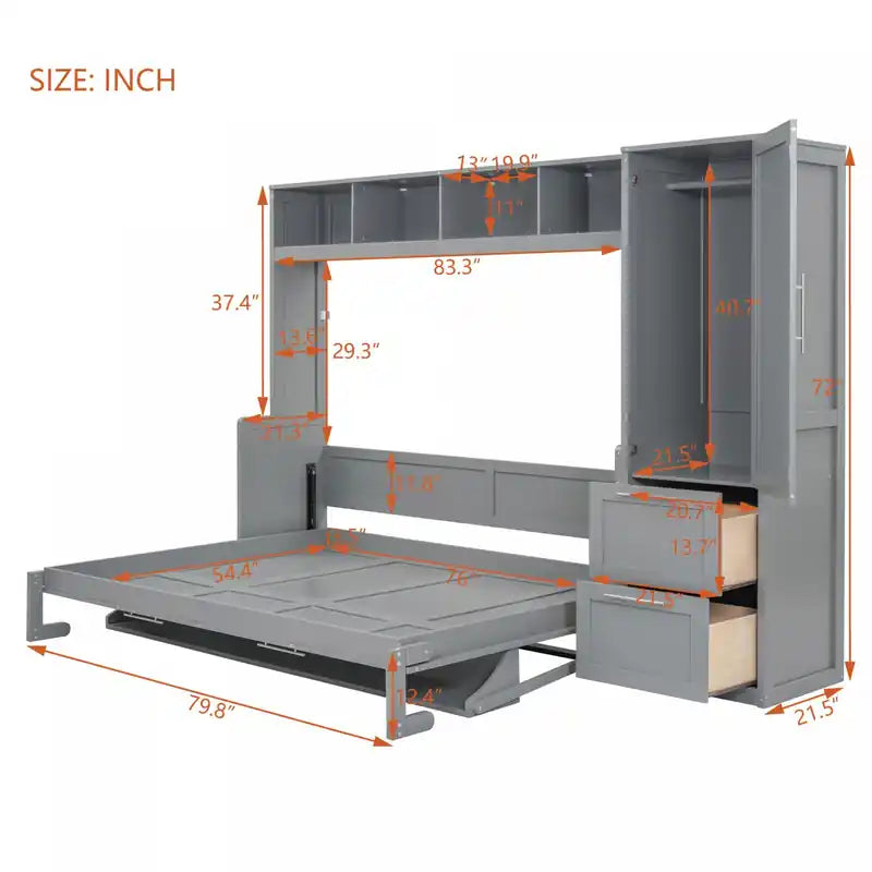 Dennis Engineered Wood Full Murphy Bed With Shelves And Drawers