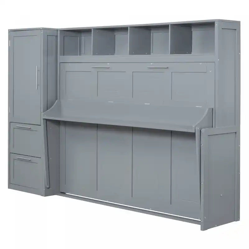 Dennis Engineered Wood Full Murphy Bed With Shelves And Drawers
