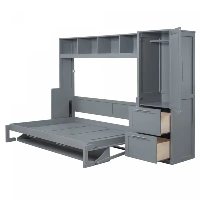 Dennis Engineered Wood Full Murphy Bed With Shelves And Drawers