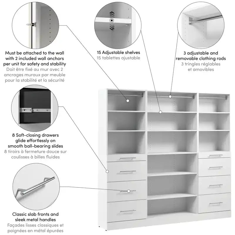 Bestar Florence 85 Modular Reach-In/Walk-In Closet System with Storage