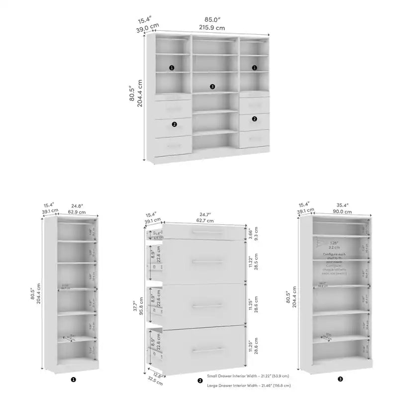 Bestar Florence 85 Modular Reach-In/Walk-In Closet System with Storage