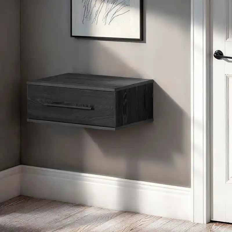 Floating Nightstand With 1 Drawer - Black Oak
