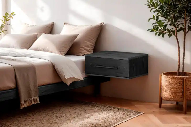 Floating Nightstand With 1 Drawer - Black Oak