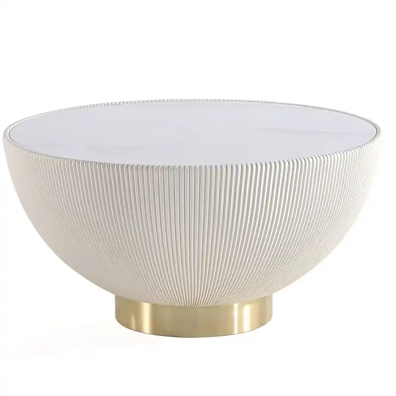Manhattan Comfort Modern Anderson Coffee Table Upholstered Leatherette with Ceramic Faux Marble Tabl