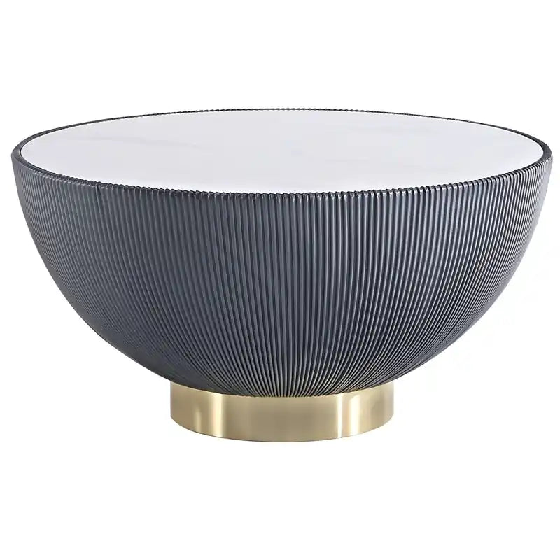 Manhattan Comfort Modern Anderson Coffee Table Upholstered Leatherette with Ceramic Faux Marble Tabl