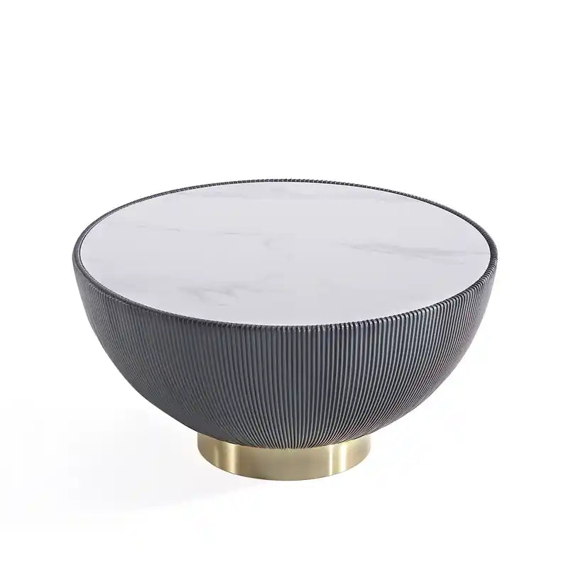 Manhattan Comfort Modern Anderson Coffee Table Upholstered Leatherette with Ceramic Faux Marble Tabl