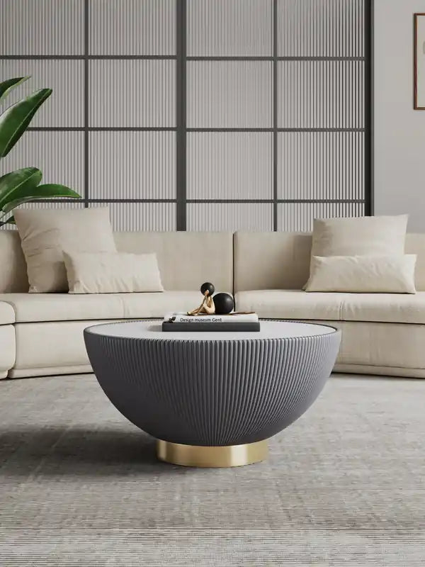 Manhattan Comfort Modern Anderson Coffee Table Upholstered Leatherette with Ceramic Faux Marble Tabl