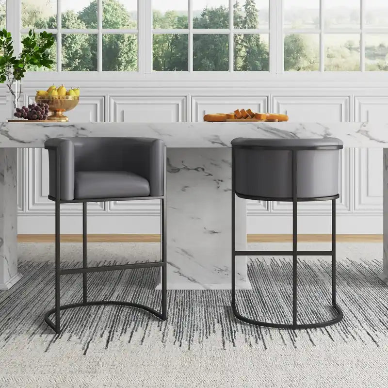 37.8" Metal Barstool - Grey & Black