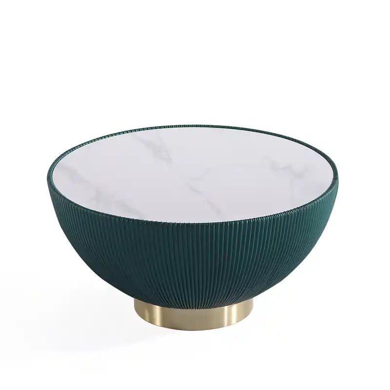 Manhattan Comfort Modern Anderson Coffee Table Upholstered Leatherette with Ceramic Faux Marble Tabl