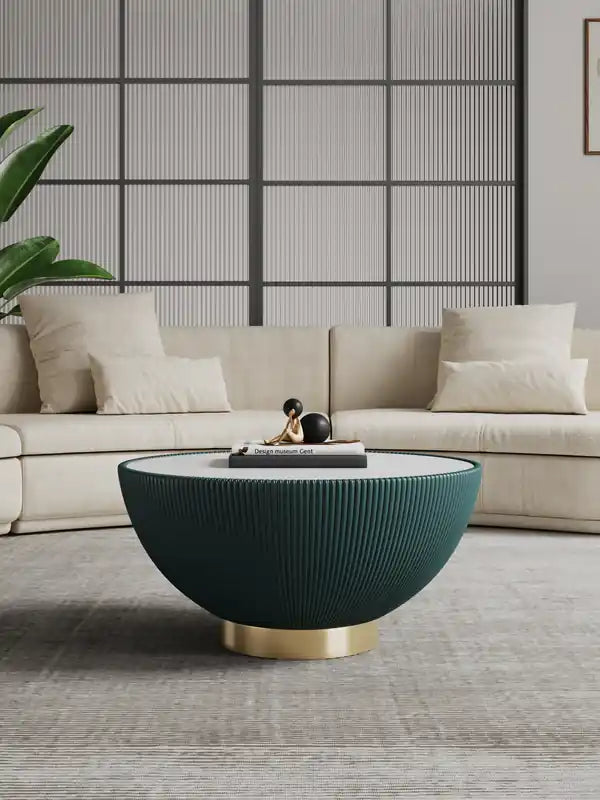 Manhattan Comfort Modern Anderson Coffee Table Upholstered Leatherette with Ceramic Faux Marble Tabl
