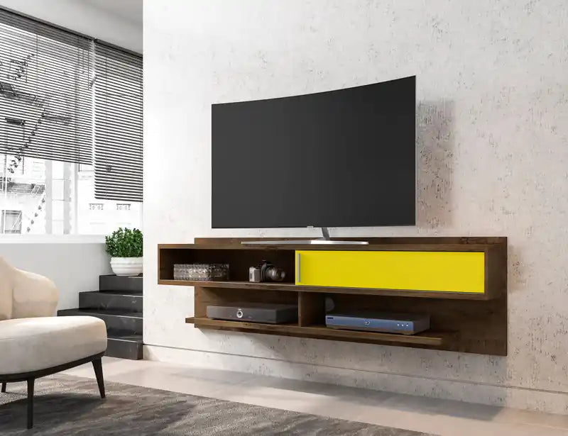 70.86" Modern Floating Entertainment Center with Media Shelves - Rustic Brown