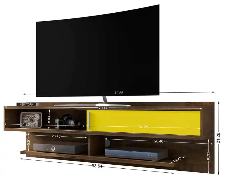 70.86" Modern Floating Entertainment Center with Media Shelves - Rustic Brown