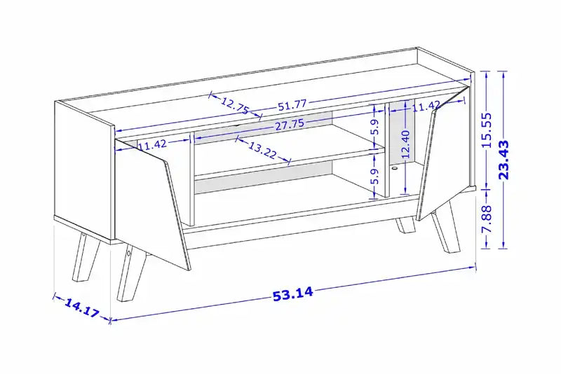 Manhattan Comfort Mid-Century Modern Marcus 53.14 TV Stand with Solid Wood Legs