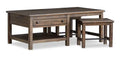 Edwin 52 Country Pine Coffee Table with Storage and Stools - Homestead Brown