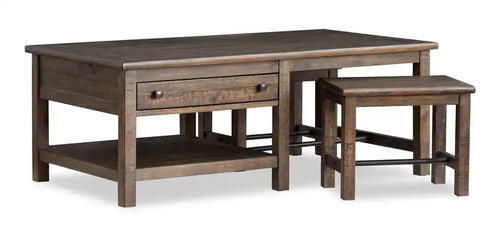 Edwin 52 Country Pine Coffee Table with Storage and Stools - Homestead Brown