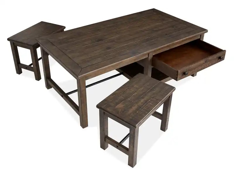 52" Country Pine Coffee Table with Storage and Stools - Homestead Brown