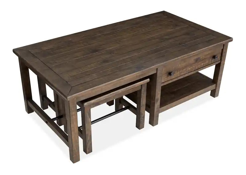 52" Country Pine Coffee Table with Storage and Stools - Homestead Brown