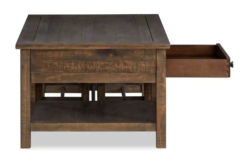 52" Country Pine Coffee Table with Storage and Stools - Homestead Brown