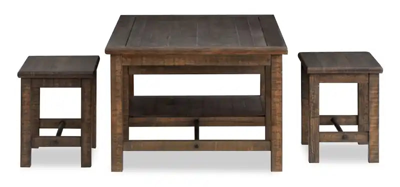 52" Country Pine Coffee Table with Storage and Stools - Homestead Brown