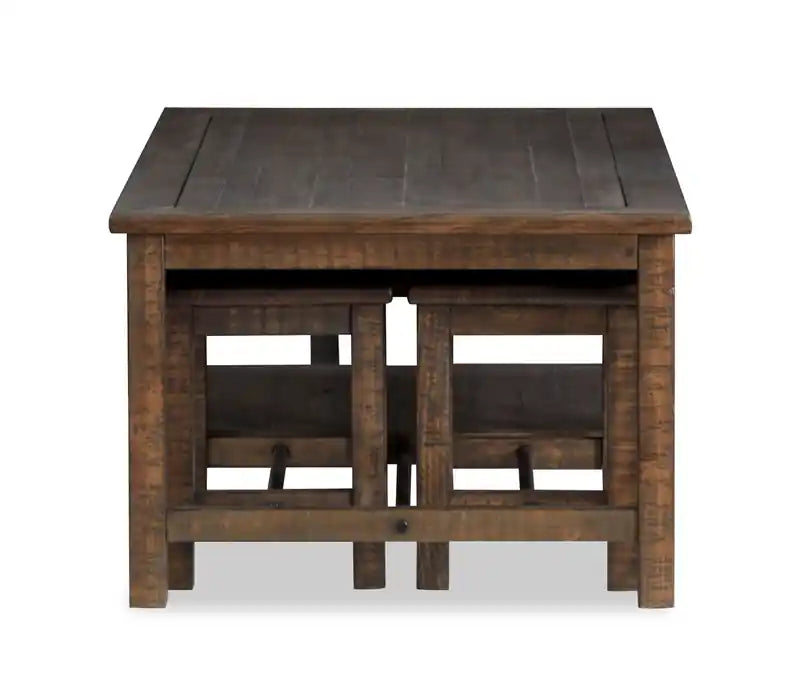 52" Country Pine Coffee Table with Storage and Stools - Homestead Brown