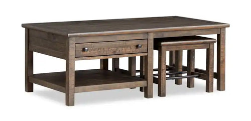 52" Country Pine Coffee Table with Storage and Stools - Homestead Brown