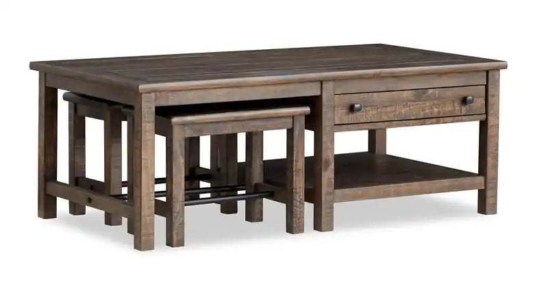 52" Country Pine Coffee Table with Storage and Stools - Homestead Brown