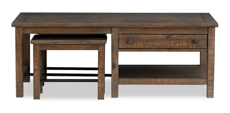 52" Country Pine Coffee Table with Storage and Stools - Homestead Brown