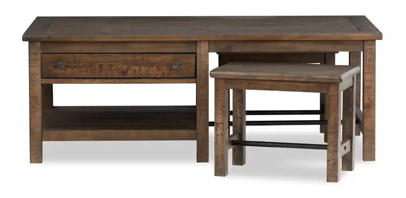 52" Country Pine Coffee Table with Storage and Stools - Homestead Brown