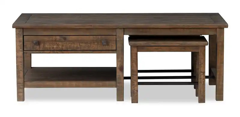 52" Country Pine Coffee Table with Storage and Stools - Homestead Brown