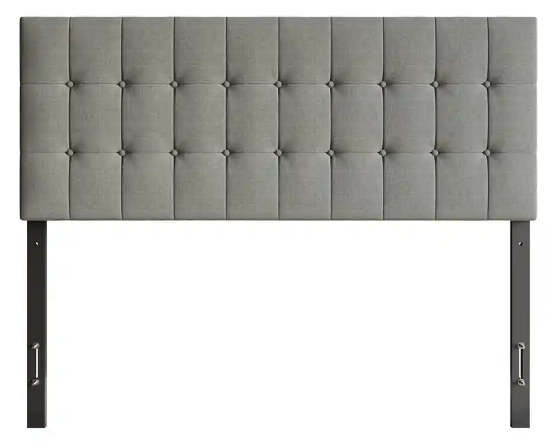 Ellis Upholstered Headboard in Grey Fabric, Button Tufted