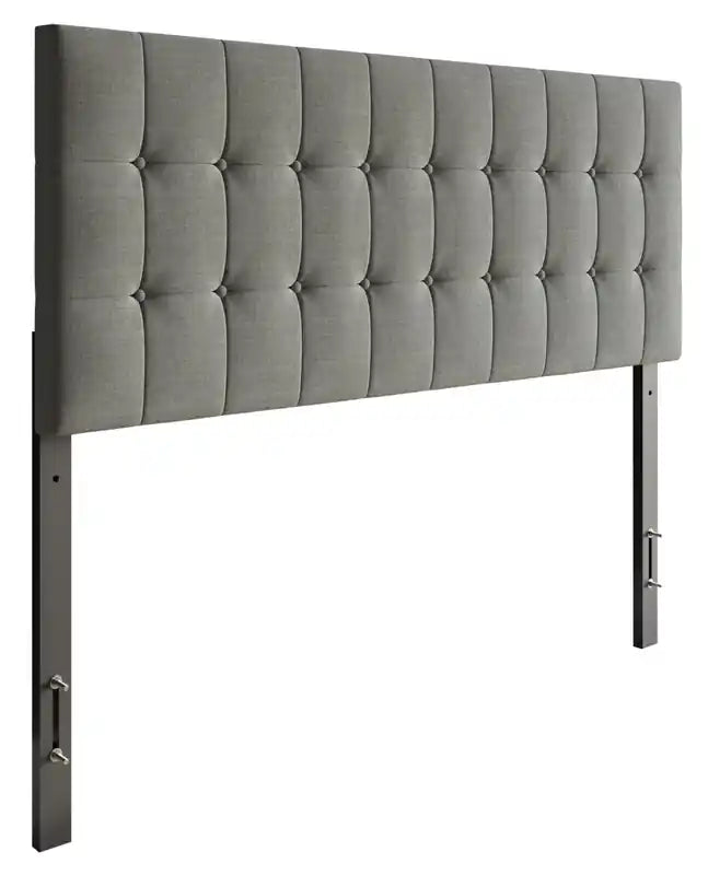 Ellis Upholstered Headboard in Grey Fabric, Button Tufted