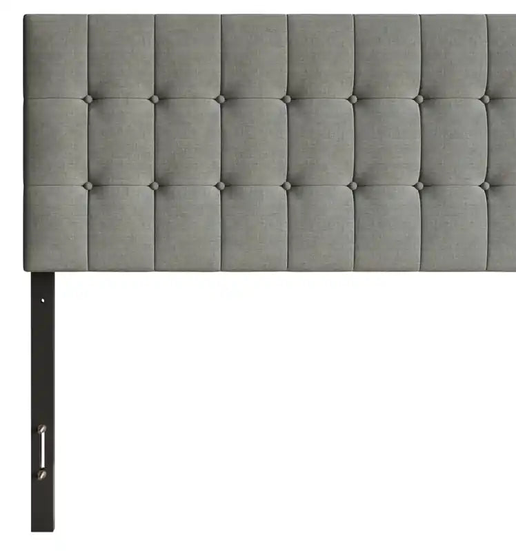 Ellis Upholstered Headboard in Grey Fabric, Button Tufted
