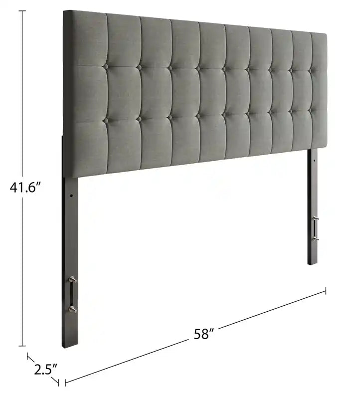 Ellis Upholstered Headboard in Grey Fabric, Button Tufted
