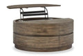 Elm 40 Round Rustic Pine Lift Top Coffee Table with Casters